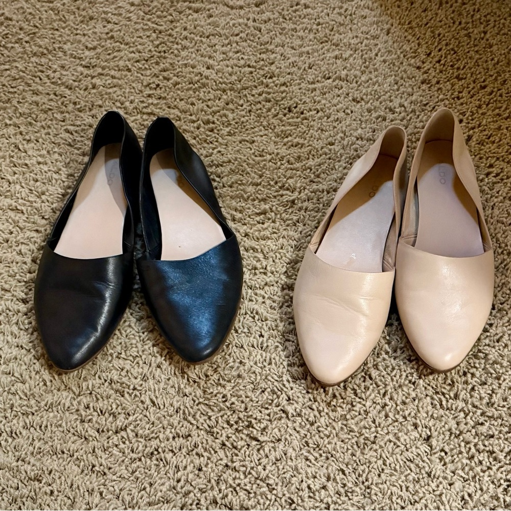 Aldo Pointed-Toe Slip-On Flats in Black and Nude